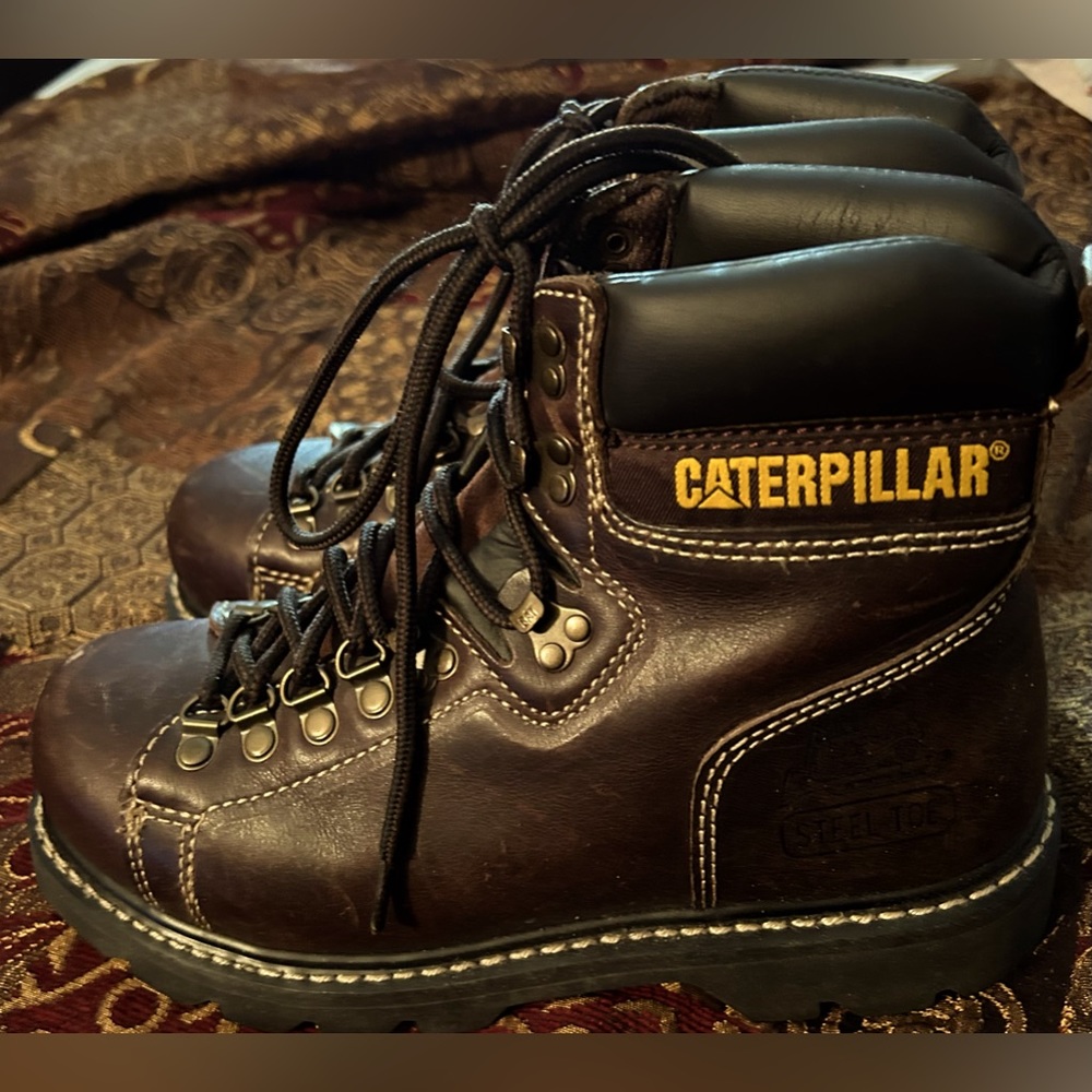 Caterpillar boots.  Very sturdy.  Size 8. Brown and yellow. Steel toe.